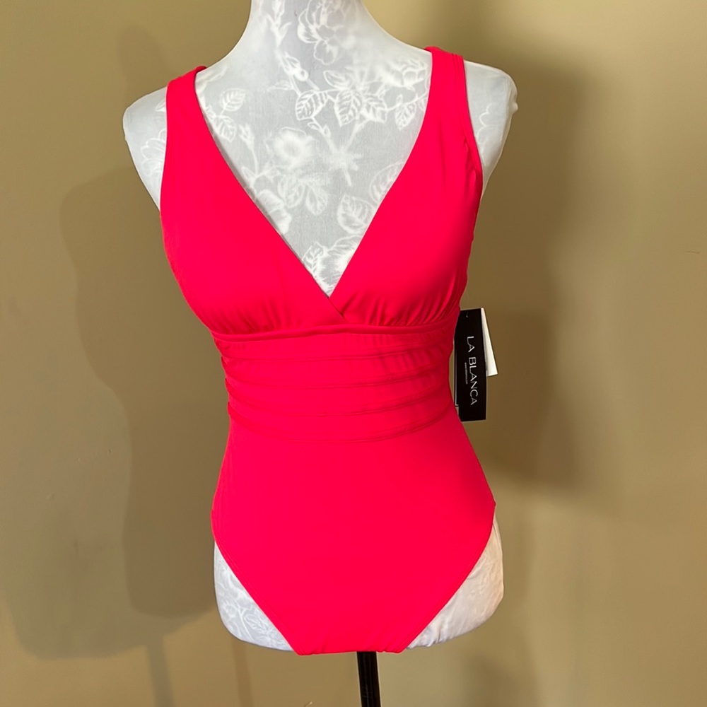 La Blanca Hot Pink One-Piece V-Neck Swimsuit